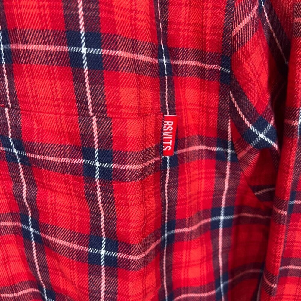 RSVLTS Flannel Shirt Shacket Mens Size Medium Red Plaid Pockets Button Up - Picture 4 of 9